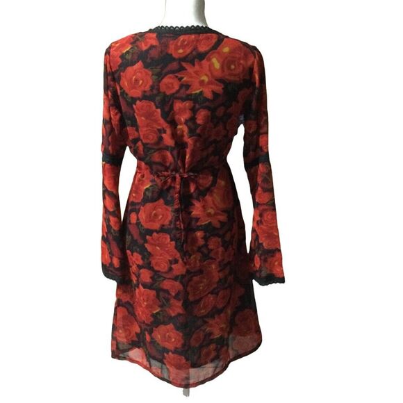 Soft Touch Vintage Y2K Semi Sheer Floral Dress Size S Fully Lined Bell Sleeve - Picture 3 of 8